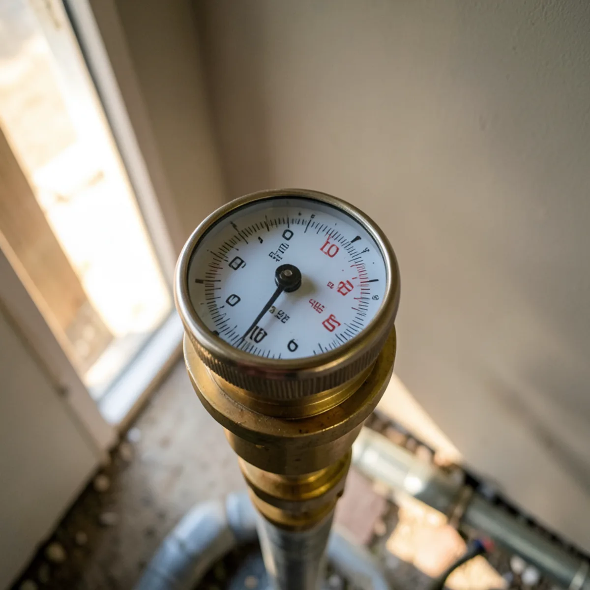Test pressure gauge resting at 100 PSI during whole-home repipe code inspection